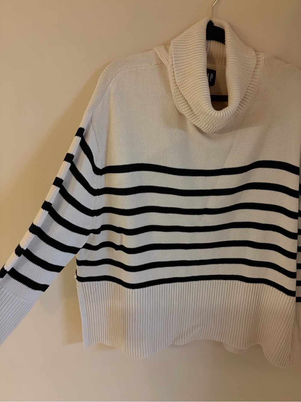 GAP Cream and Black Striped Cowl Neck Sweater